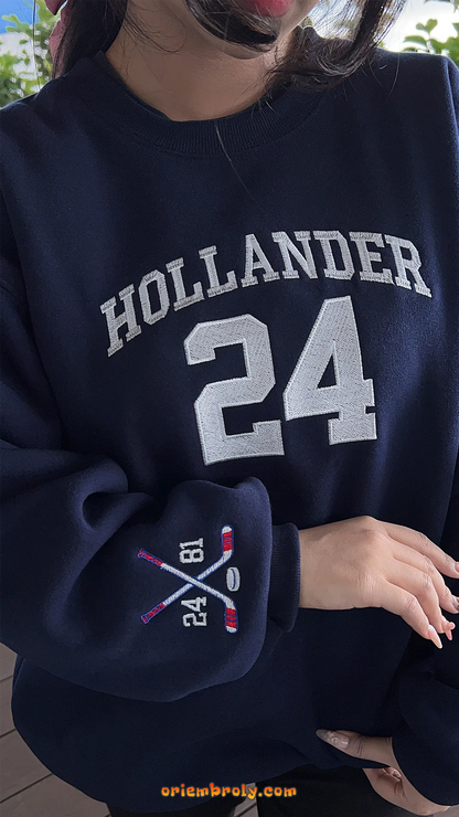 Subtle hockey fan apparel with embroidered sleeve