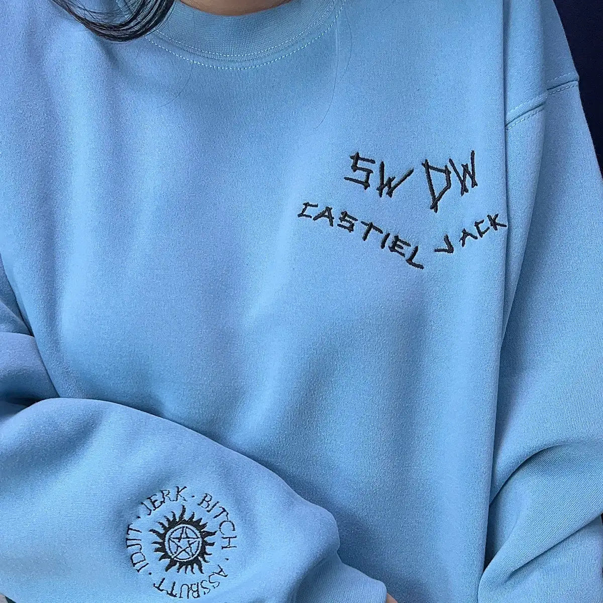 Supernatural Embroidered Sweatshirt – Dean, Sam, Castiel, Baby Car & Antipossession Symbol Hoodie – Fangirl Cosplay Jumper