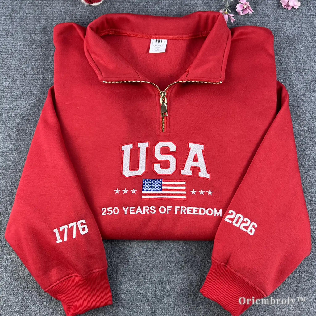 USA 250 years of freedom sweatshirt embroidered patriotic design