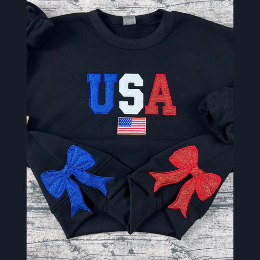 USA glitter embroidered sweatshirt for 4th of July celebration
