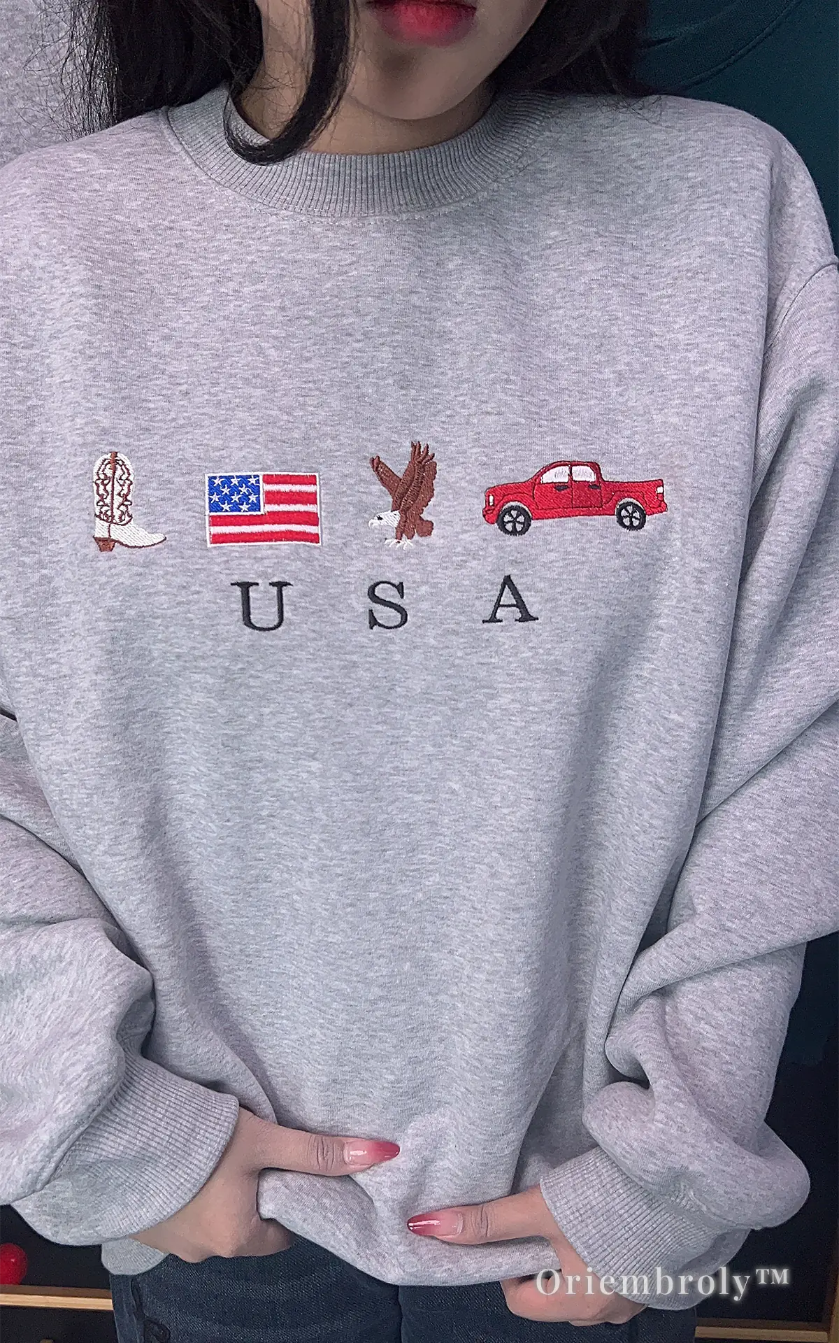 High-quality USA flag, truck, and eagle embroidered sweatshirt for men and women