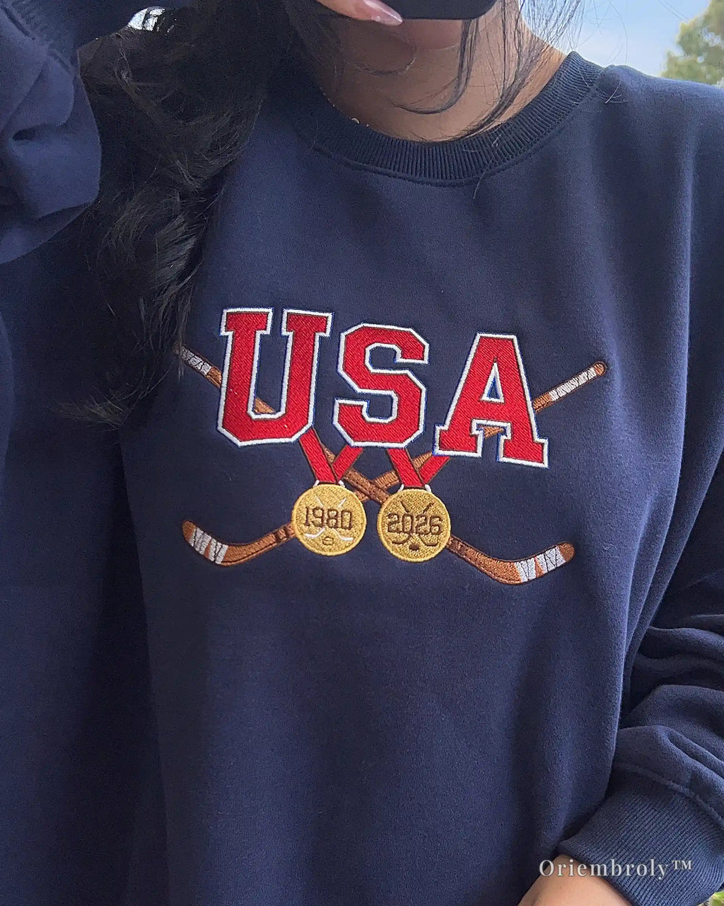 patriotic embroidered hockey hoodie model wearing