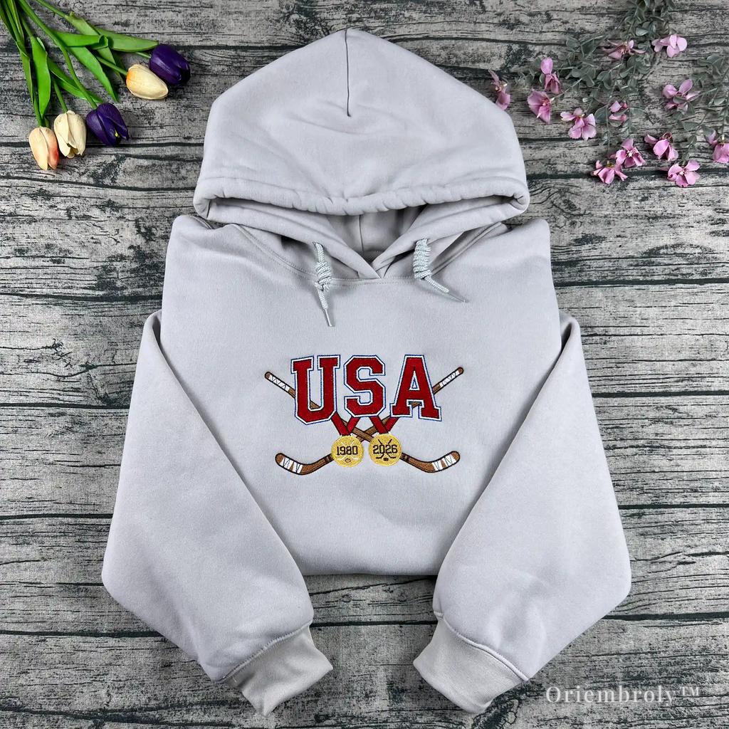 USA Miracle on Ice embroidered hockey hoodie front design