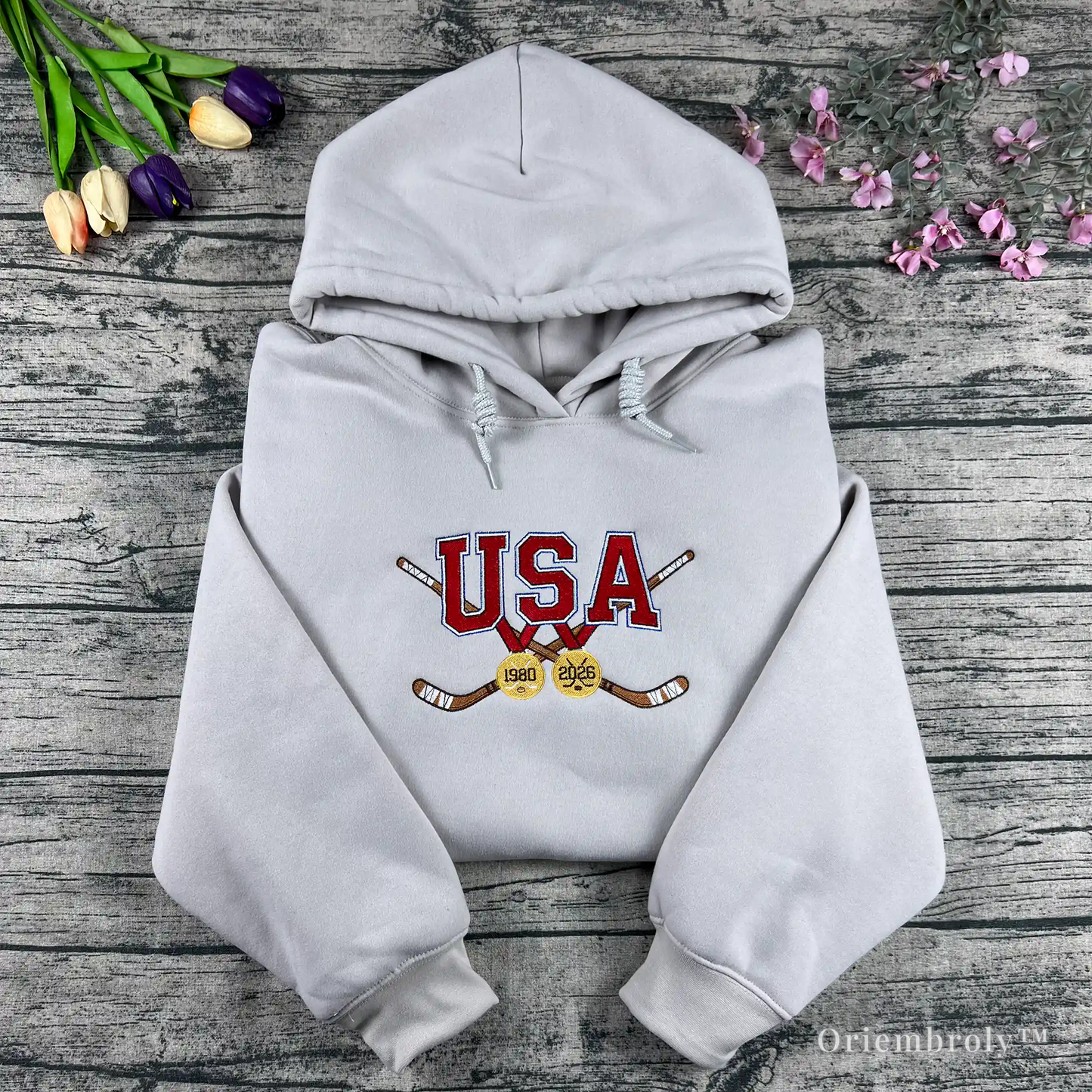 USA Miracle on Ice embroidered hockey hoodie front design