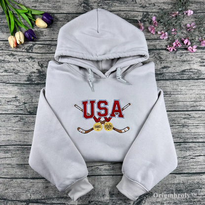 USA Miracle on Ice embroidered hockey hoodie front design