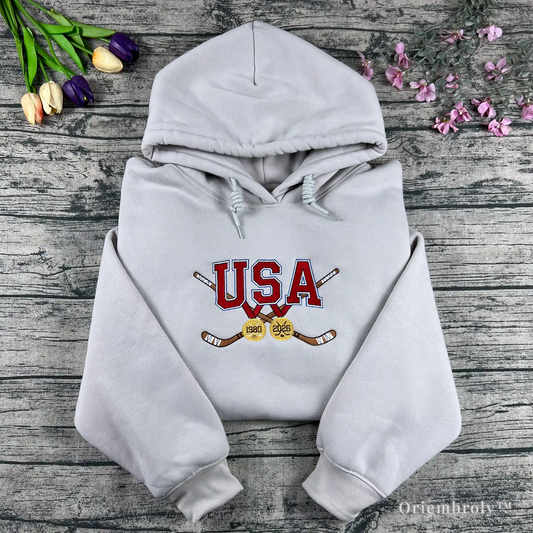 USA Miracle on Ice embroidered hockey hoodie front design
