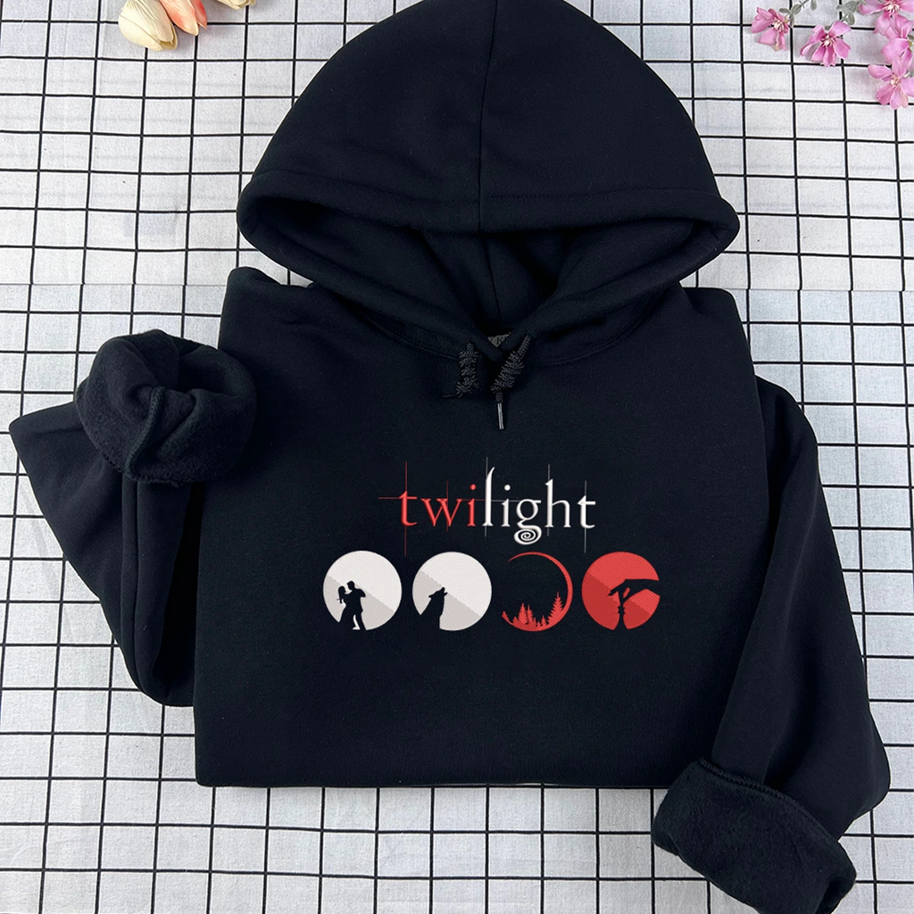 Twilight embroidered sweatshirt with vampire book cover design