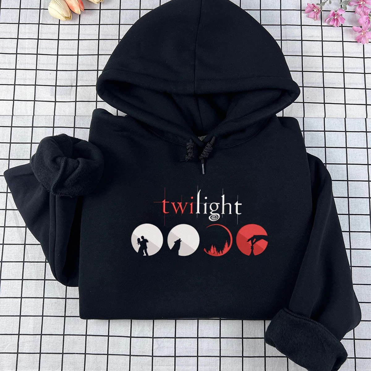 Twilight embroidered sweatshirt with vampire book cover design