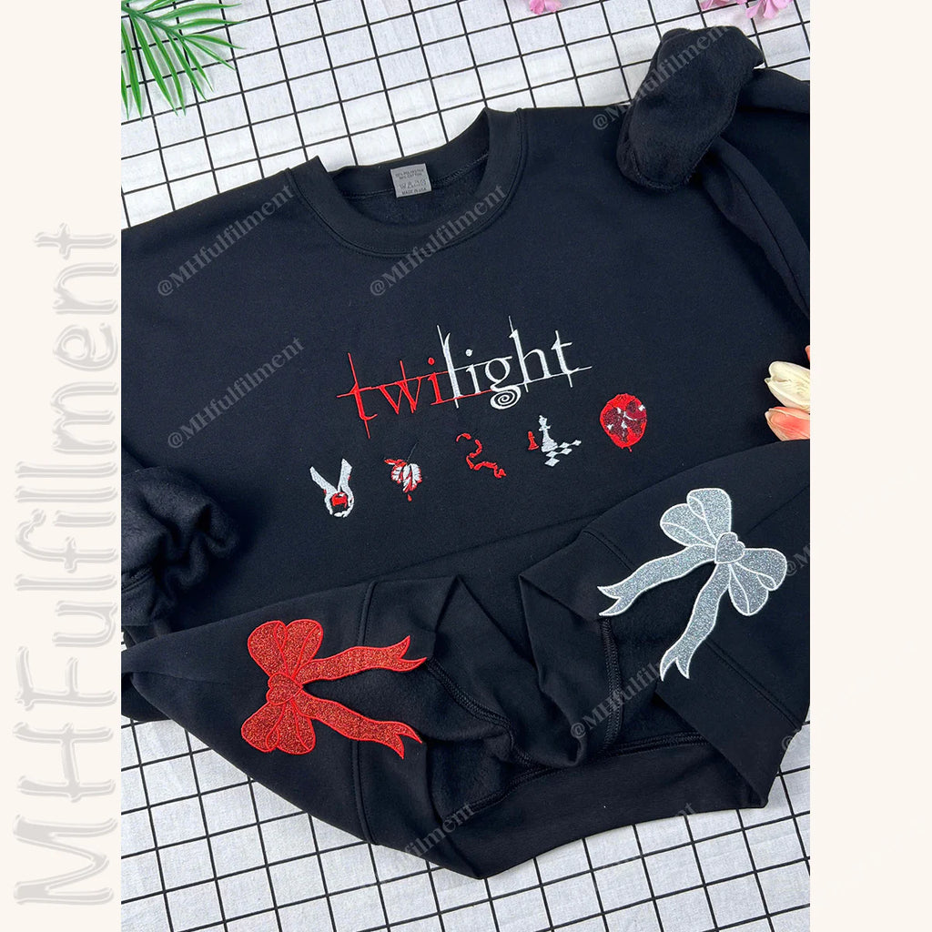 Embroidered vampire and wolf romance hoodie for Twilight fans