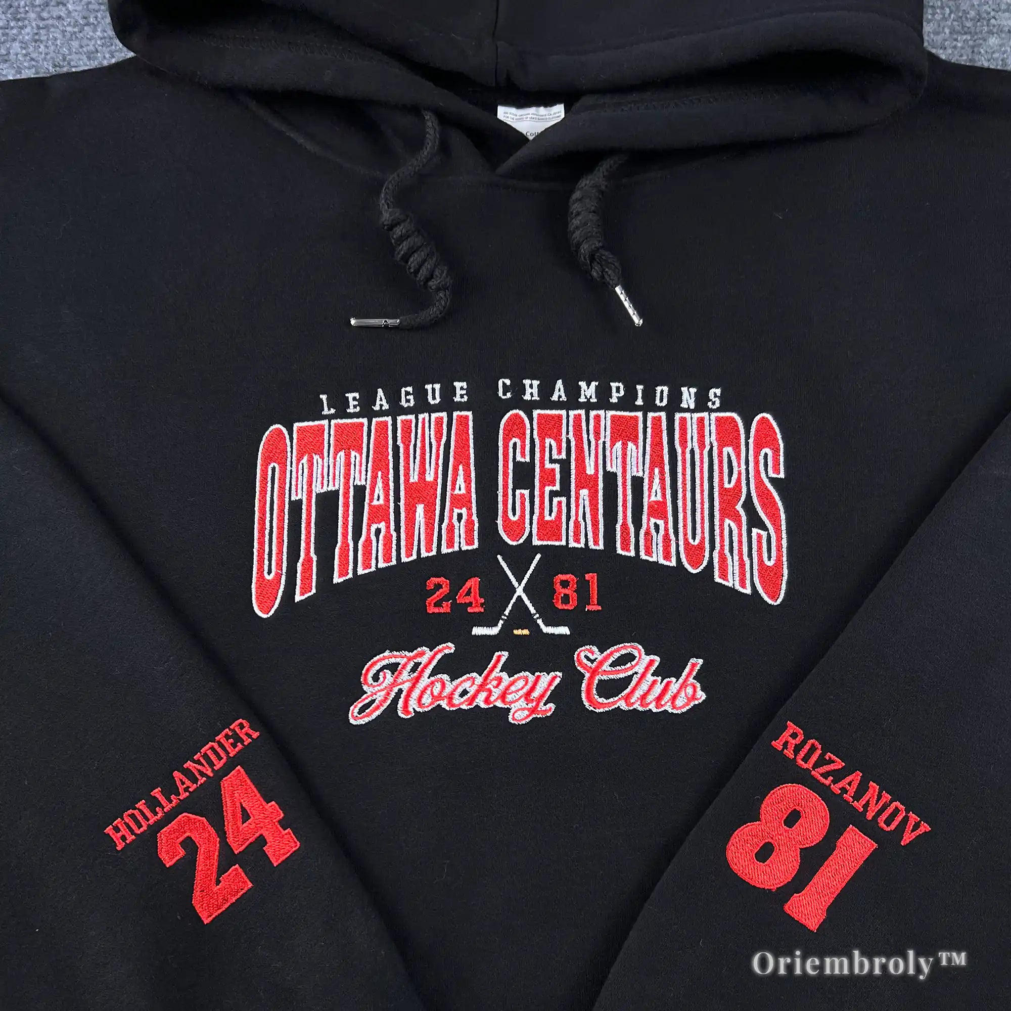 Heavyweight varsity hockey hoodie featuring Ottawa Centaurs embroidery and athletic design