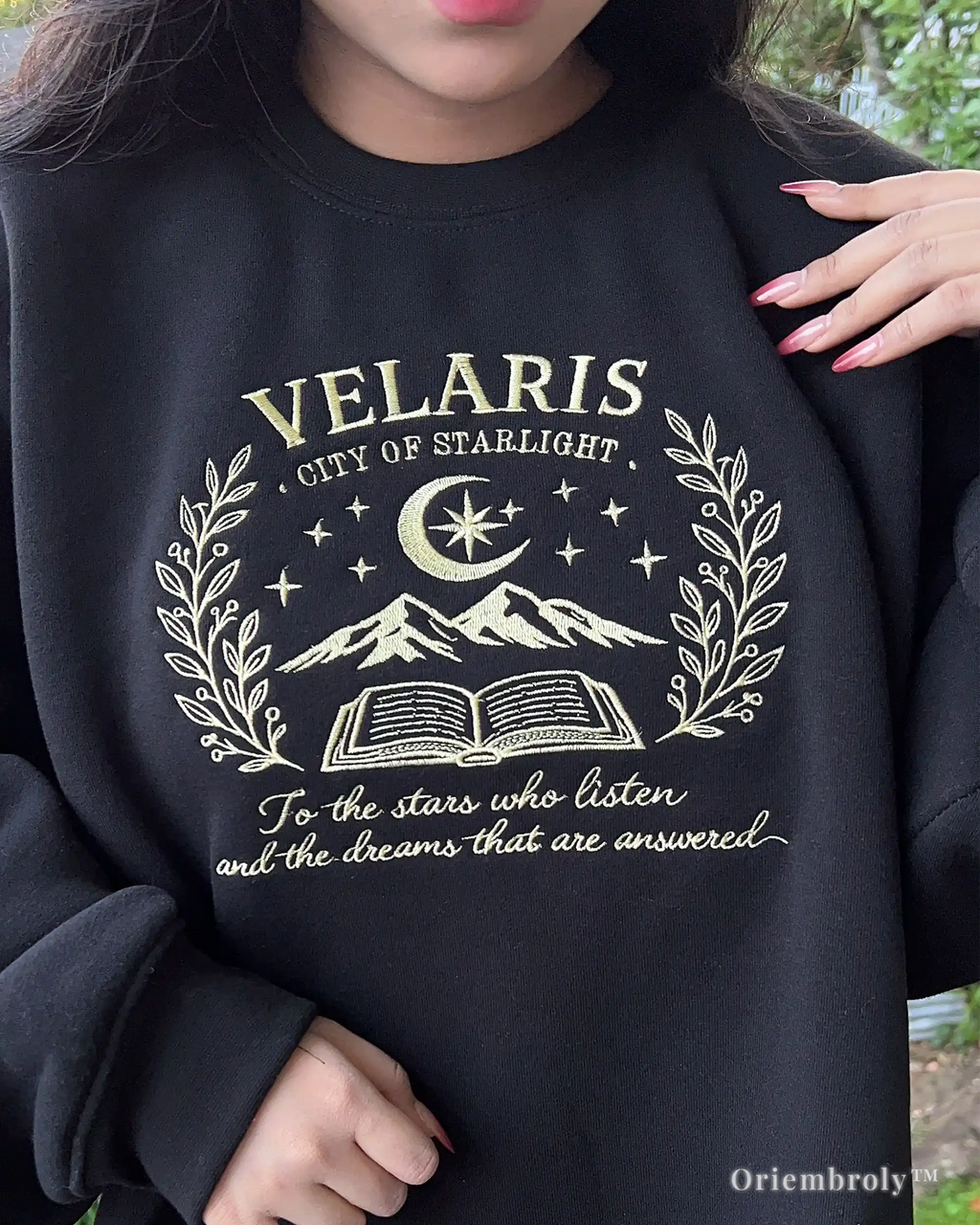 Velaris ACOTAR crewneck black embroidered sweatshirt
