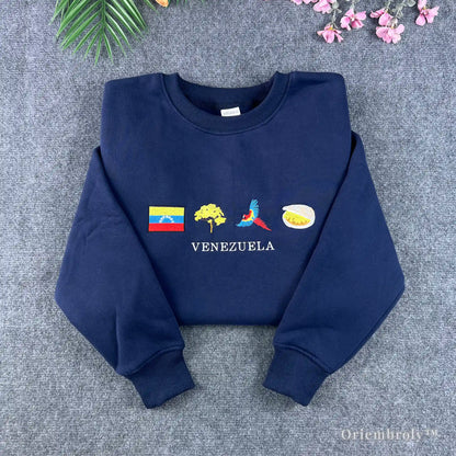 Venezuela embroidered crewneck sweatshirt with cultural icons