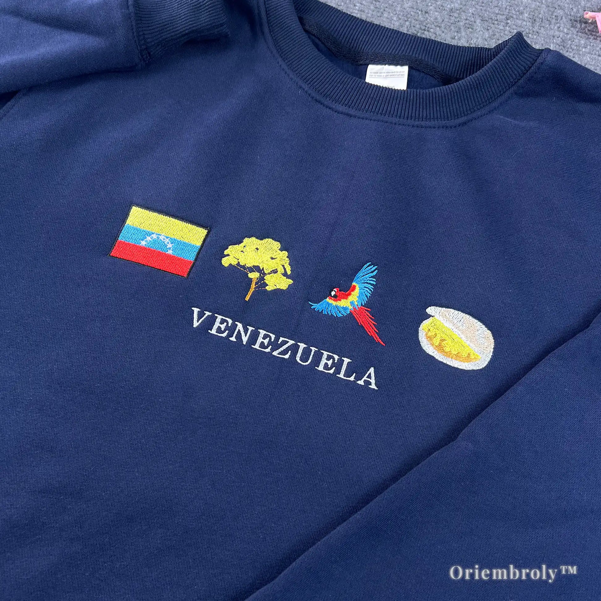 Venezuela flag embroidery detail on sweatshirt