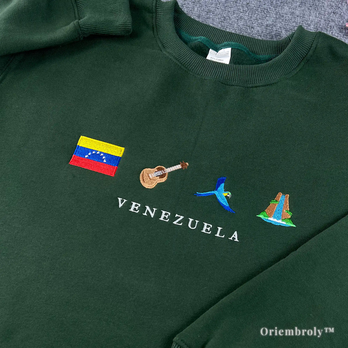 Venezuela pride embroidered sweatshirt detail close up