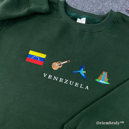 Venezuela pride embroidered sweatshirt detail close up