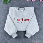 Heather grey vintage USA embroidered sweatshirt with American flag and eagle details