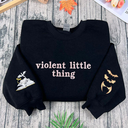 Violent Little Thing embroidered sweatshirt for women, crewneck hoodie in feminine streetwear style. Perfect for trendy fashion lovers.