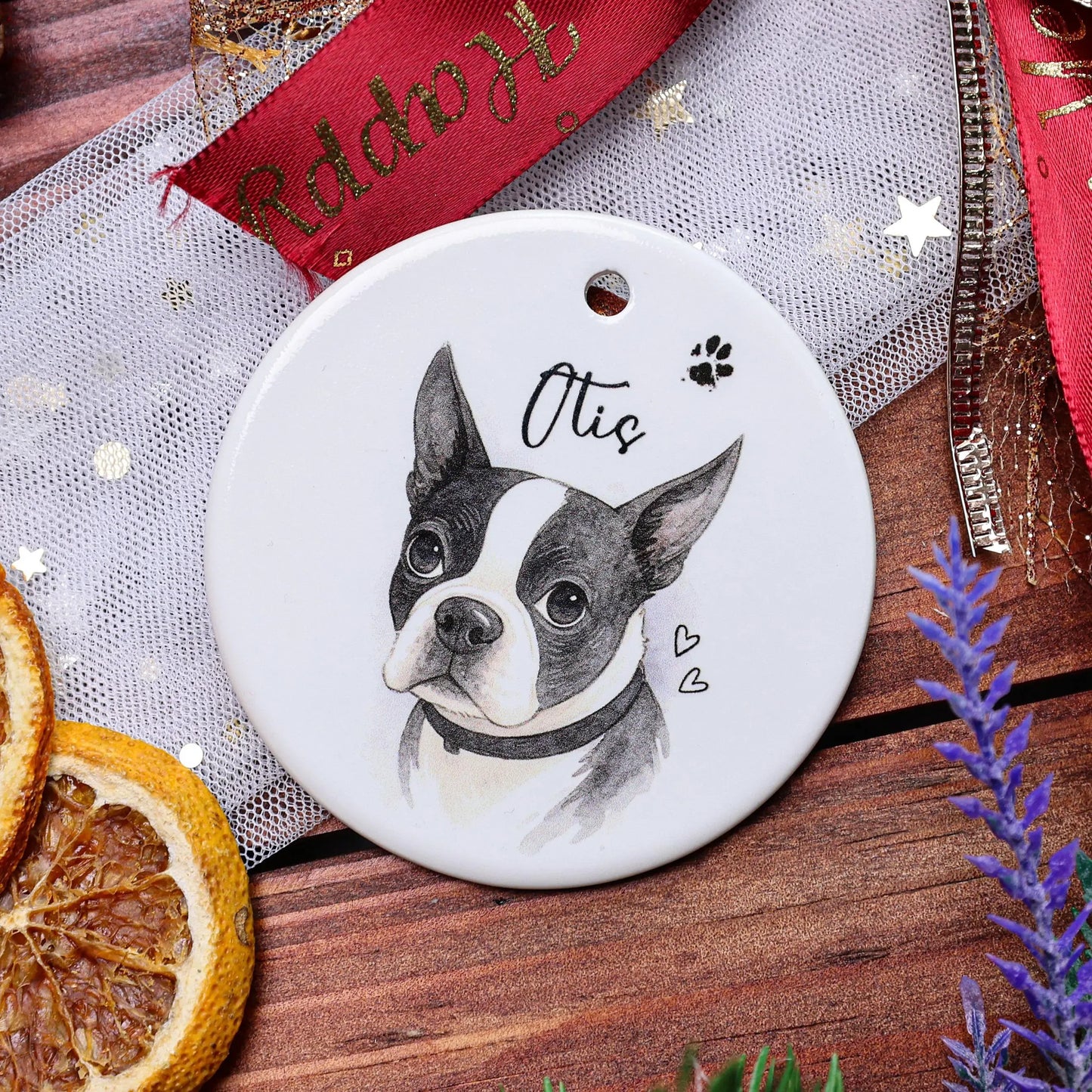 Watercolor pet portrait ornament with uploaded photo