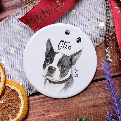 Watercolor pet portrait ornament with uploaded photo