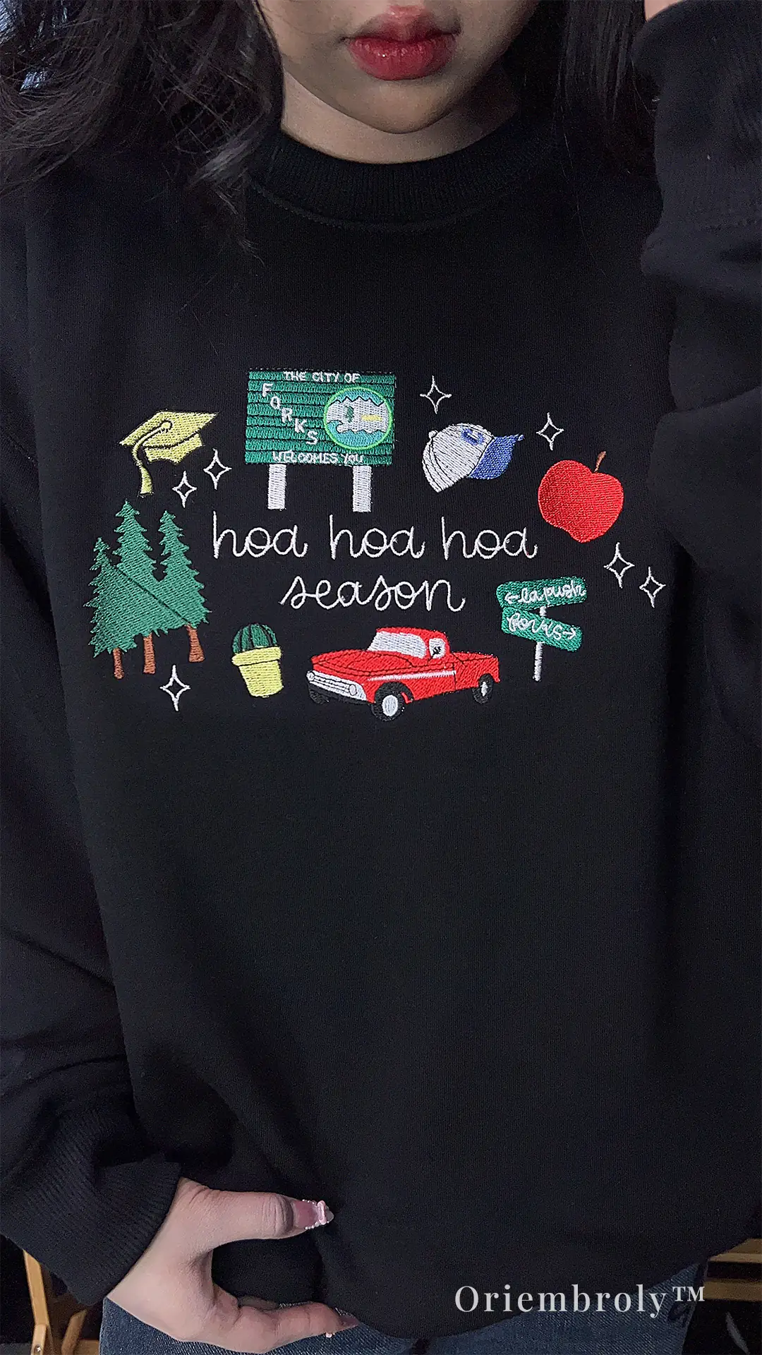 green welcome sign embroidery inspired small town aesthetic