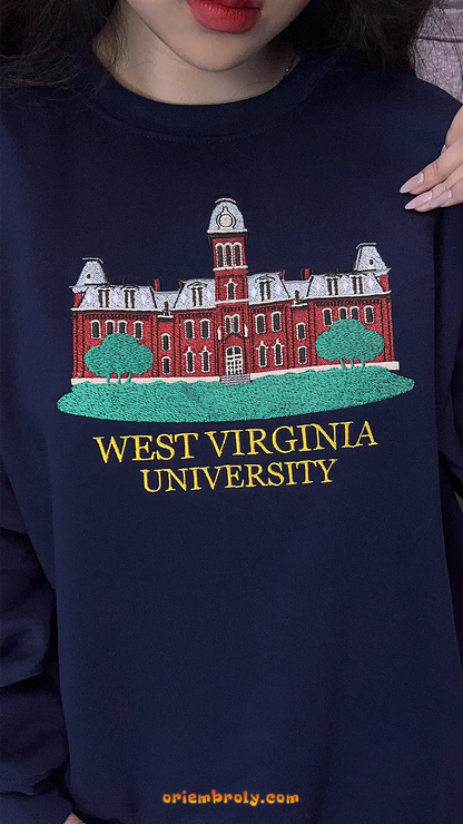 Detailed WVU campus embroidery sweatshirt
