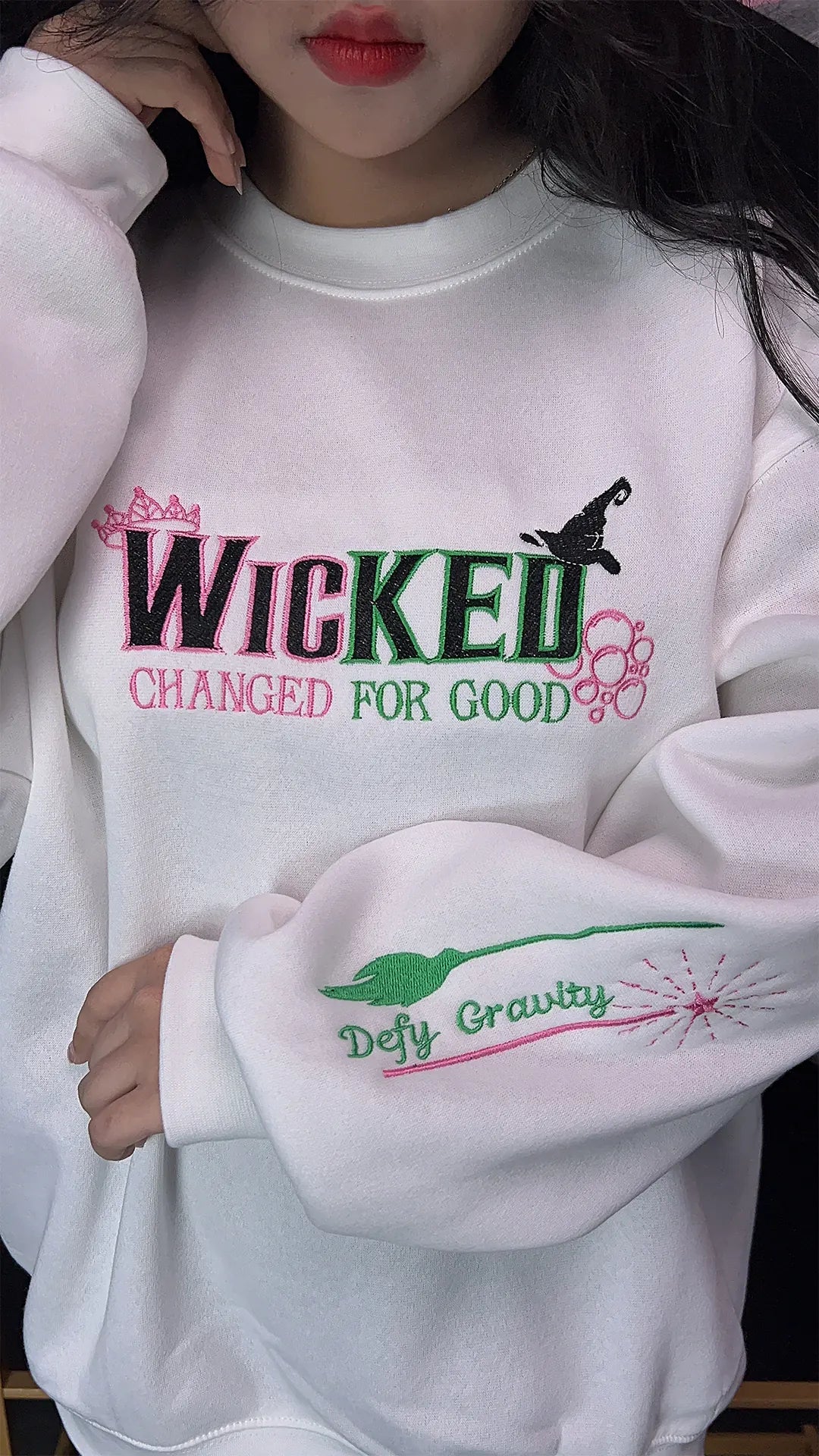 High-quality embroidery on Wicked crewneck