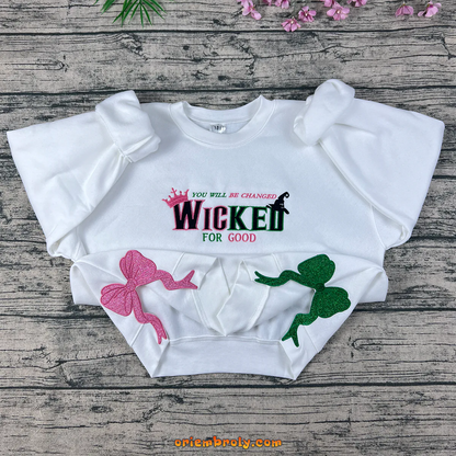 Wicked embroidered hoodie with pink and green design
