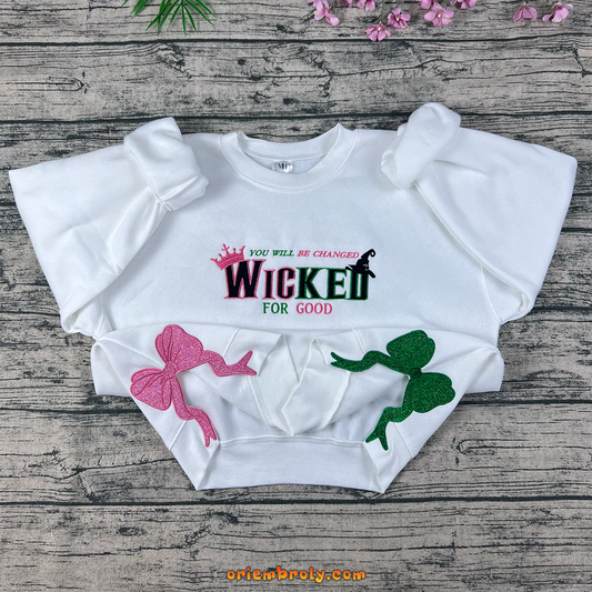 Wicked embroidered hoodie with pink and green design