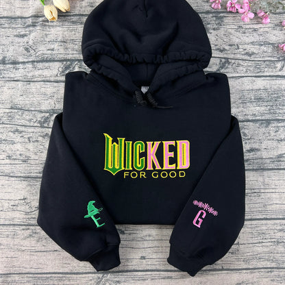 Wicked embroidery sweatshirt featuring Defying Gravity design, Elphaba and Glinda inspired hoodie, perfect fan gift for Wicked musical movie lovers