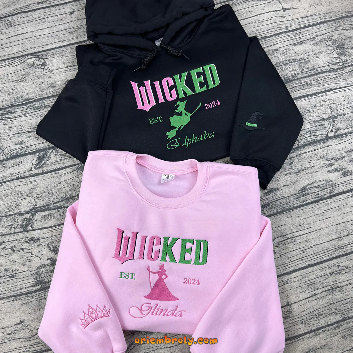 Wicked Glinda and Elphaba embroidered sweatshirt