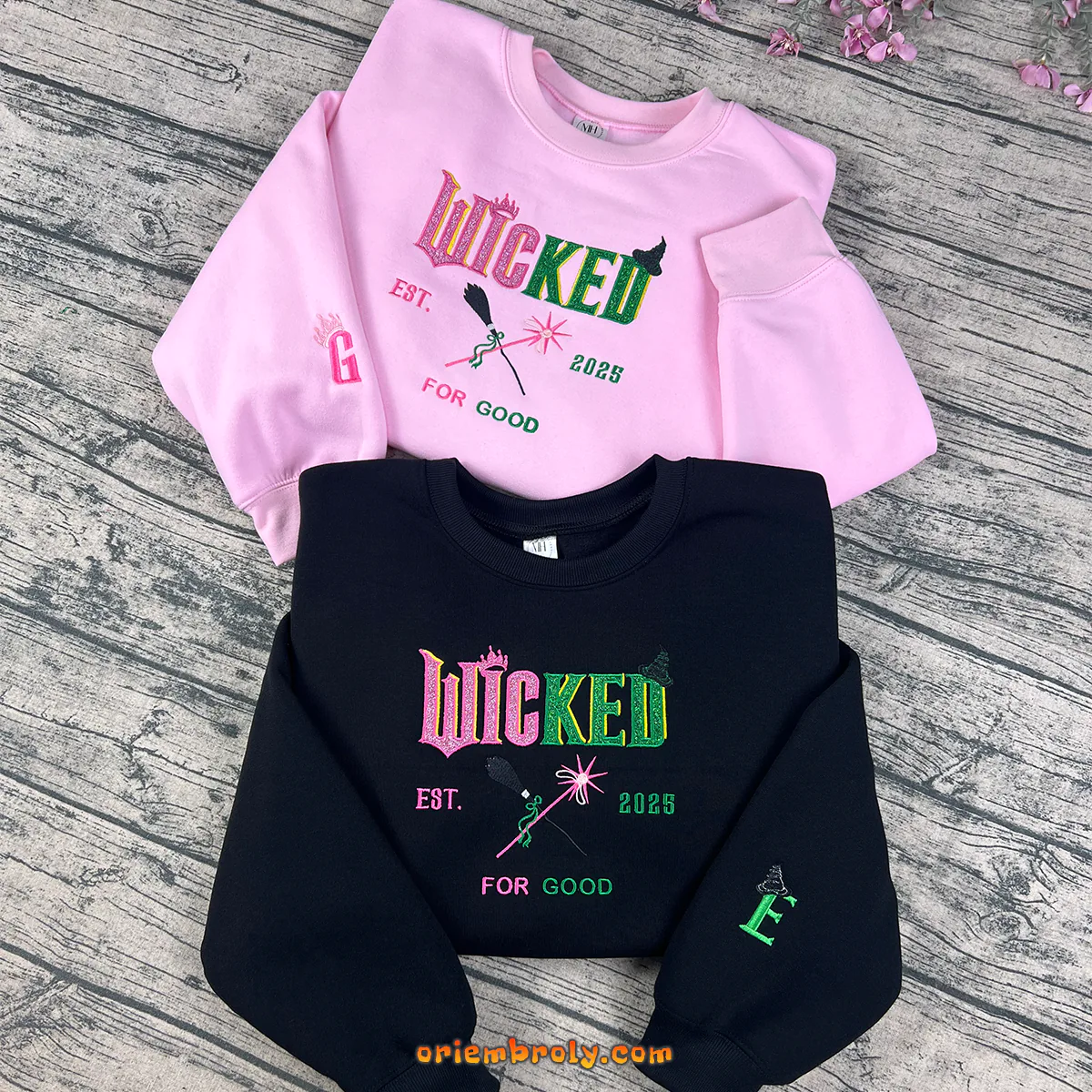 Wicked hand-embroidered sweatshirt with stitched design