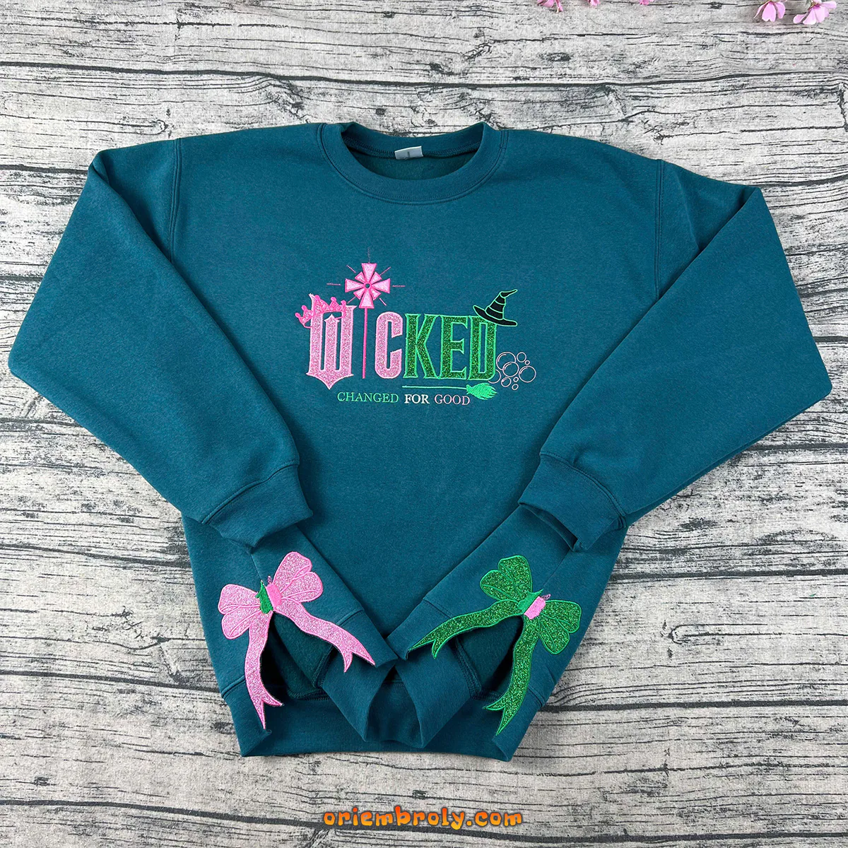 Bow sleeve embroidered crewneck in witchy aesthetic