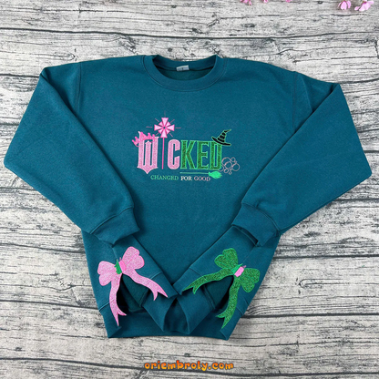 Bow sleeve embroidered crewneck in witchy aesthetic