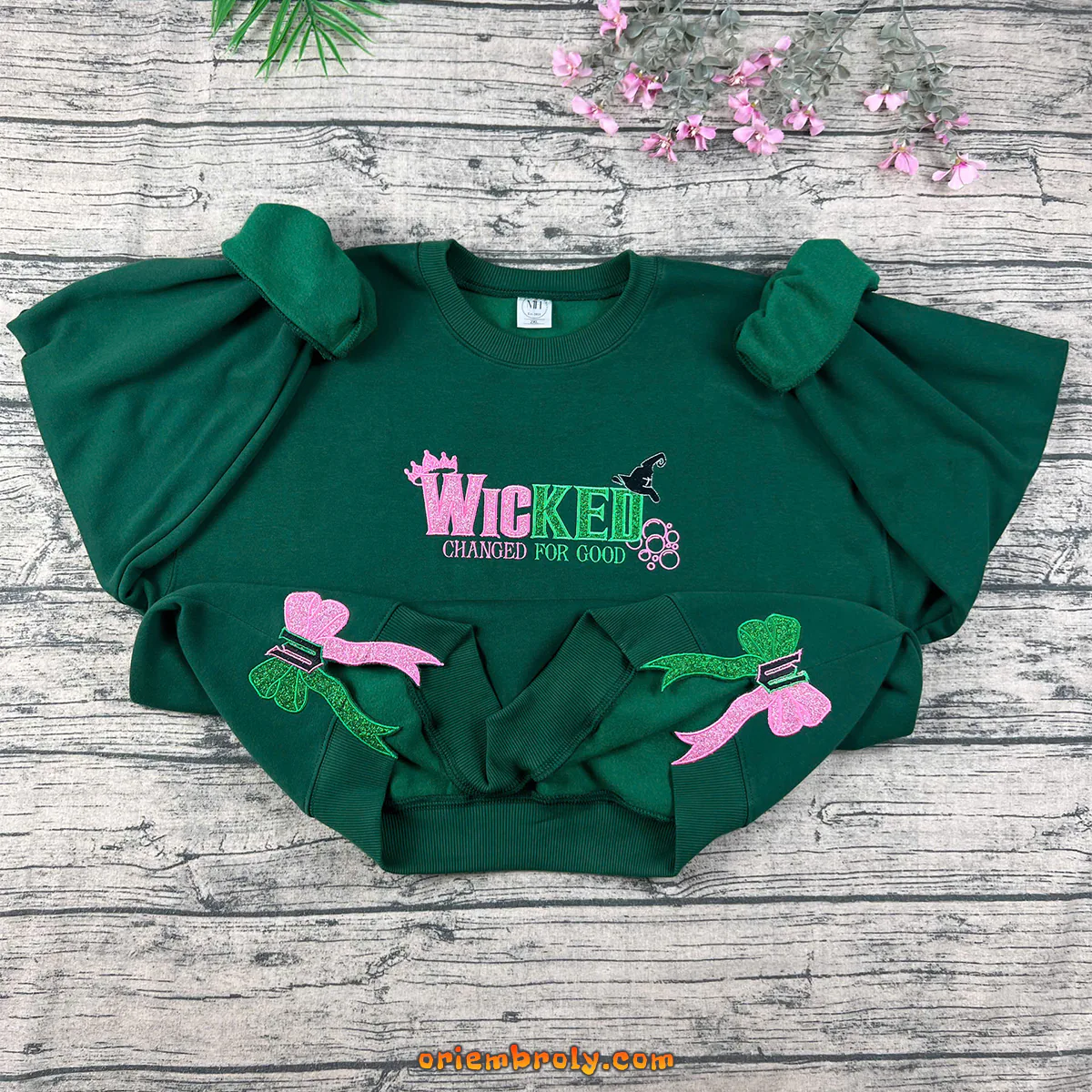 Changed for Good Wicked embroidered hoodie pink and green