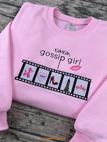 Women’s pink crewneck with Gossip Girl symbols