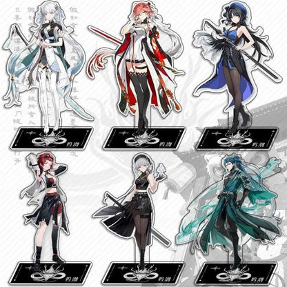 Six Wuthering Waves character acrylic figure stands desktop decoration merch, featuring characters like Jinhsi and Yinlin ornament.