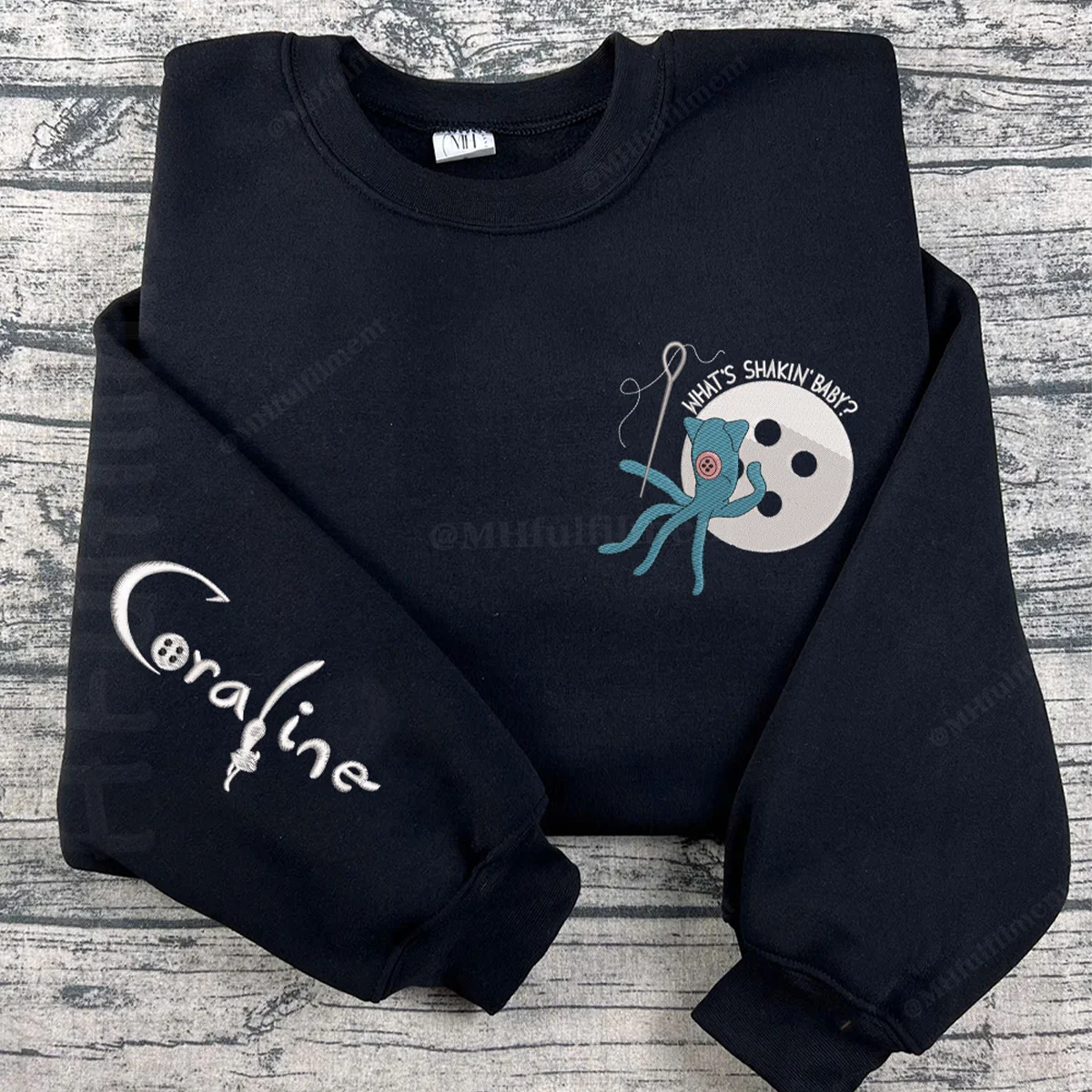 Halloween sweatshirt featuring Coraline horror design