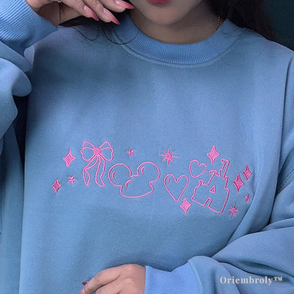 Y2K aesthetic embroidered crewneck sweatshirt flat lay