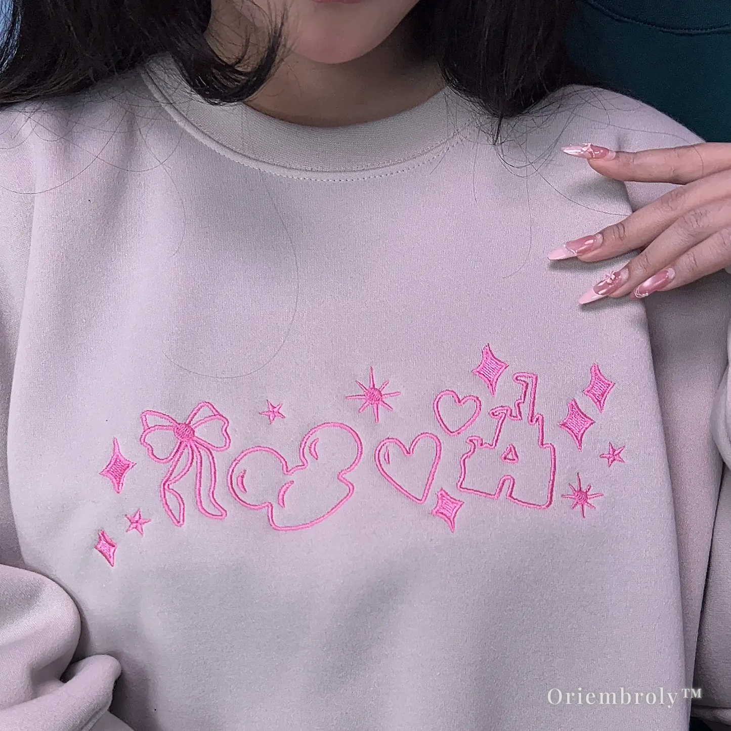 cozy Y2K coquette aesthetic embroidered sweatshirt lifestyle