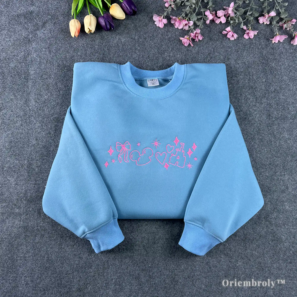 Y2K pink hearts and bows embroidered sweatshirt coquette aesthetic crewneck