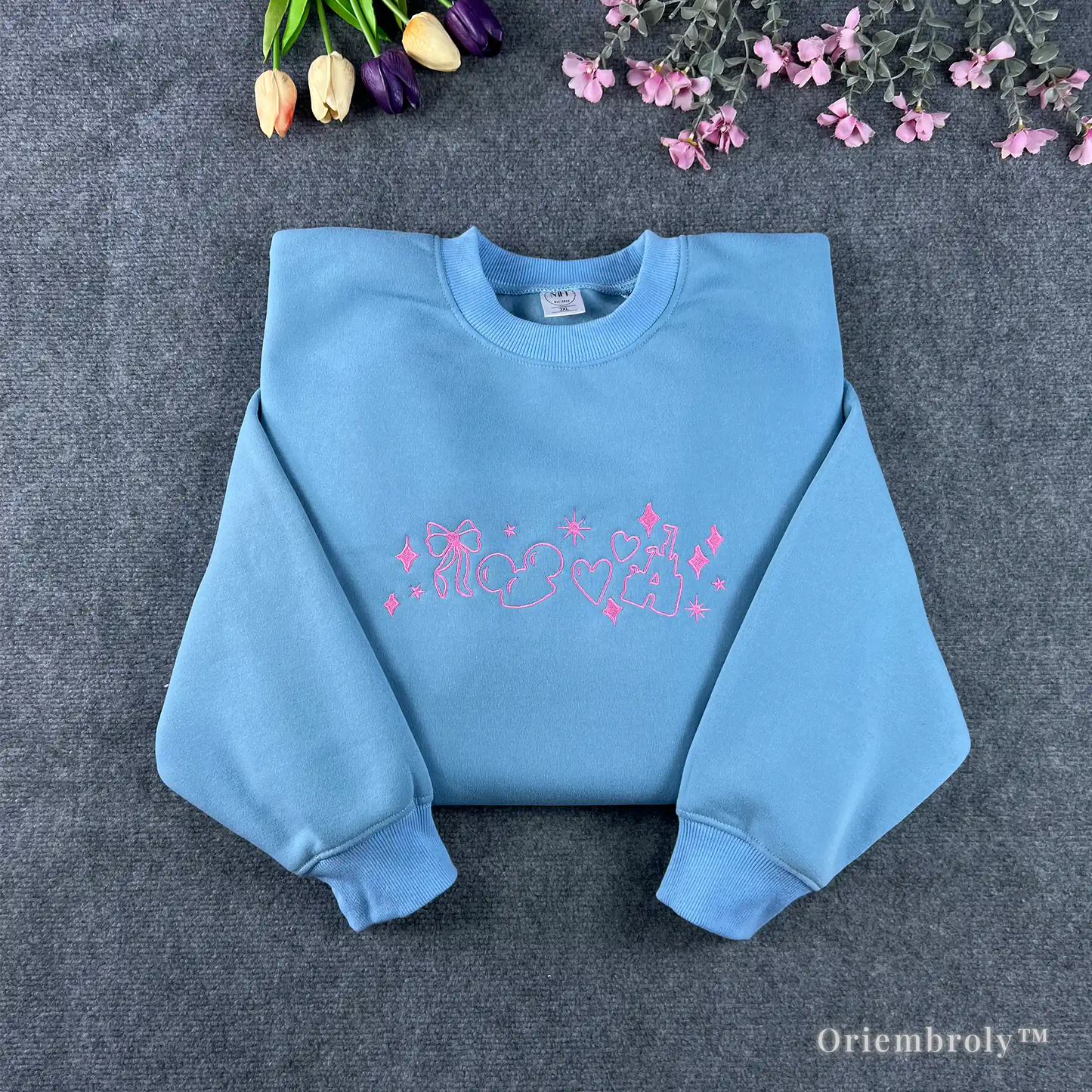 Y2K pink hearts and bows embroidered sweatshirt coquette aesthetic crewneck