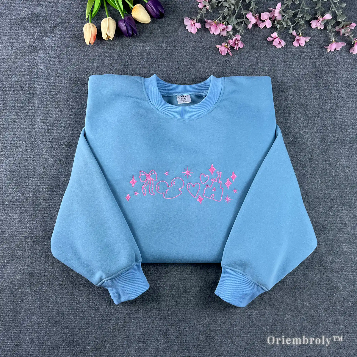 Y2K pink hearts and bows embroidered sweatshirt coquette aesthetic crewneck