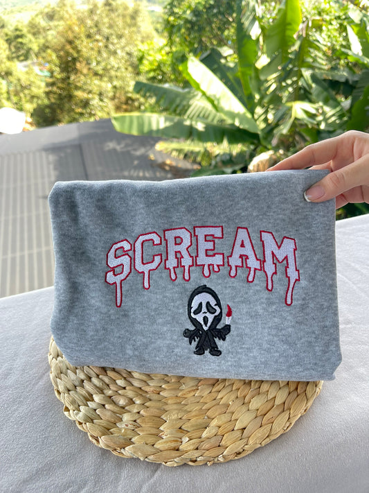 Scream Embroidered Ghostface Hoodie, Horror Movie Characters Sweatshirt