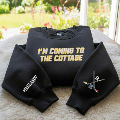 Embroidered Team Hollanov Hockey Romance Sweatshirt – “I’m Coming to the Cottage” LGBTQ+ Book Lover Crewneck
