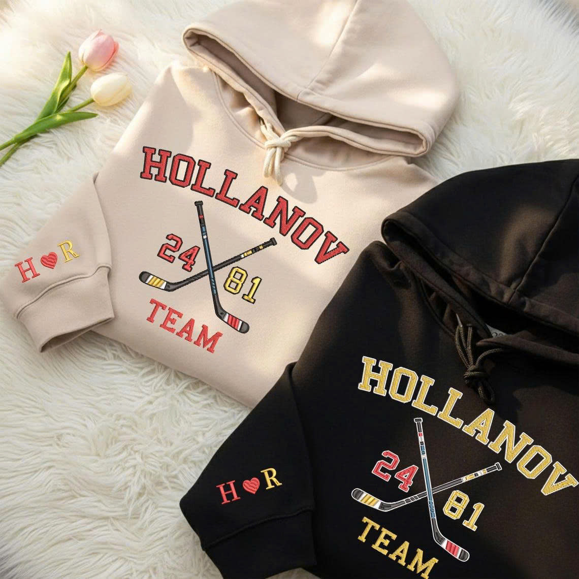 Embroidered Team Hollanov Hockey Romance Sweatshirt – Heated Rivalry Queer Hoodie, LGBT Hockey Fan Gift