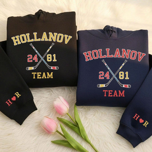 Embroidered Team Hollanov Hockey Romance Sweatshirt – Heated Rivalry Queer Hoodie, LGBT Hockey Fan Gift