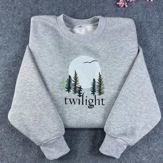 Twilight Forks Washington Embroidered Sweatshirt – Vintage Forest Moon Crewneck