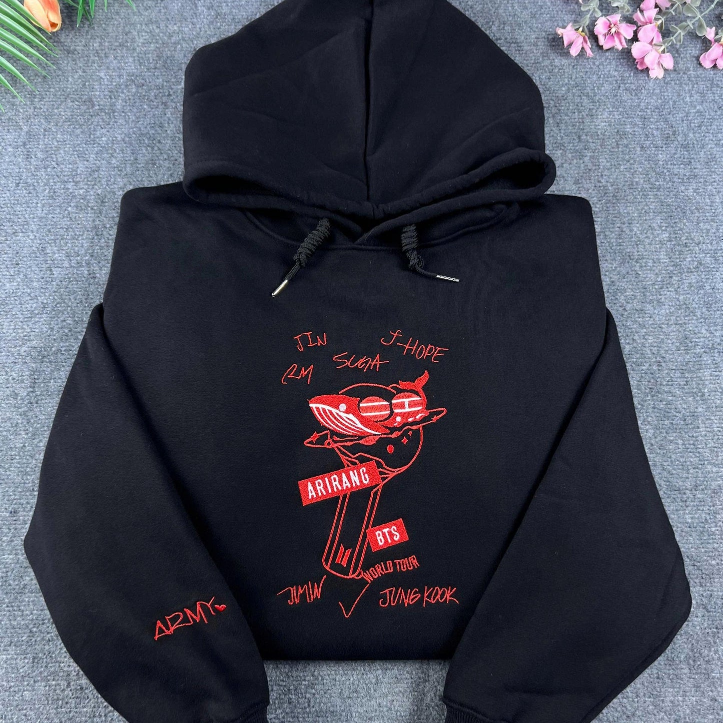 BTS World Tour Whale Embroidered Hoodie – ARMY Kpop Streetwear Sweatshirt