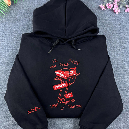 BTS World Tour Whale Embroidered Hoodie – ARMY Kpop Streetwear Sweatshirt