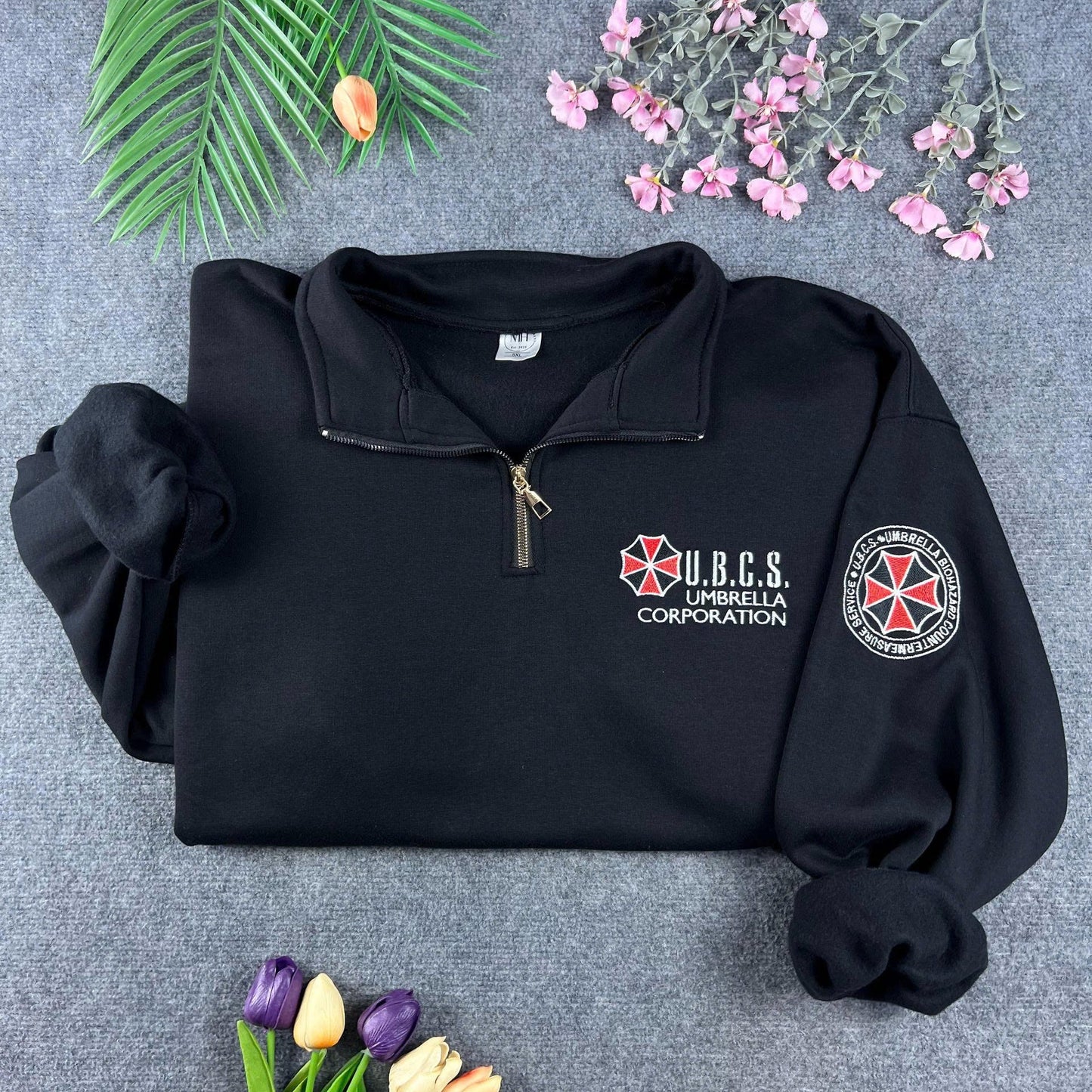 Resident Evil Umbrella Corp UBCS Embroidered Quarter Zip – Biohazard Tactical Pullover